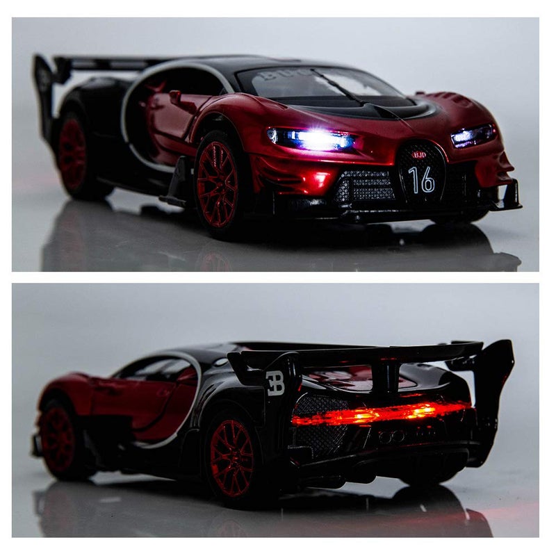 BDTCTK Bugatti Vision GT Supercar 1/32 Zinc Alloy Die Casting Pull Back Car Model Toy Sound and Light for Boy Girl Gift ï¼ˆredï¼‰ - Image 4